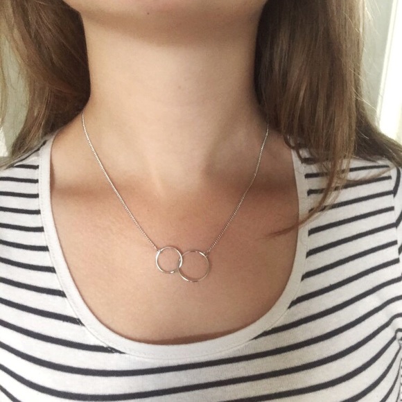 Sterling Silver 925 Double Circle Necklace - Picture 2 of 4